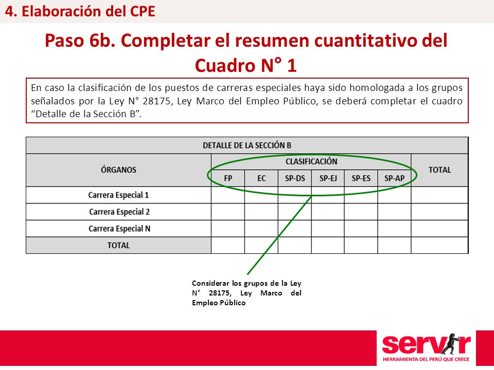 Paso 6b. Completar el resumen cuantitativo del Cuadro N° 1