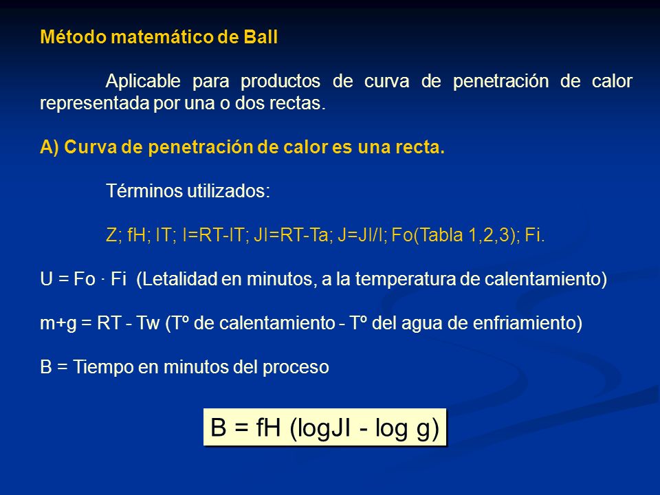 B = fH (logJI - log g) Método matemático de Ball