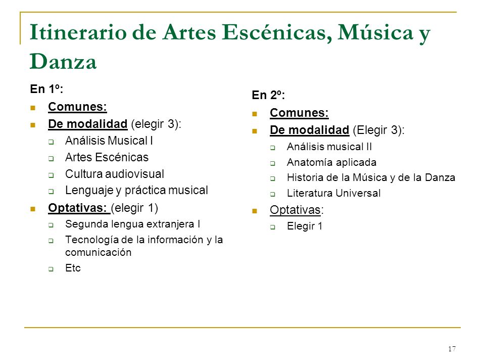Itinerario de Artes Escénicas, Música y Danza
