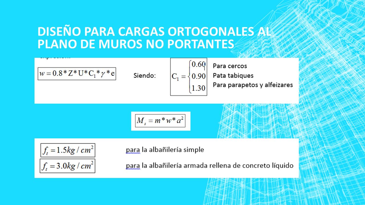 DISEÑO PARA CARGAS ORTOGONALES AL PLANO DE MUROS NO PORTANTES