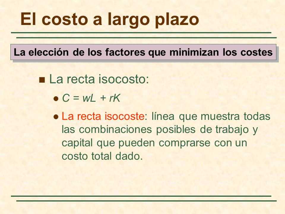 La elección de los factores que minimizan los costes