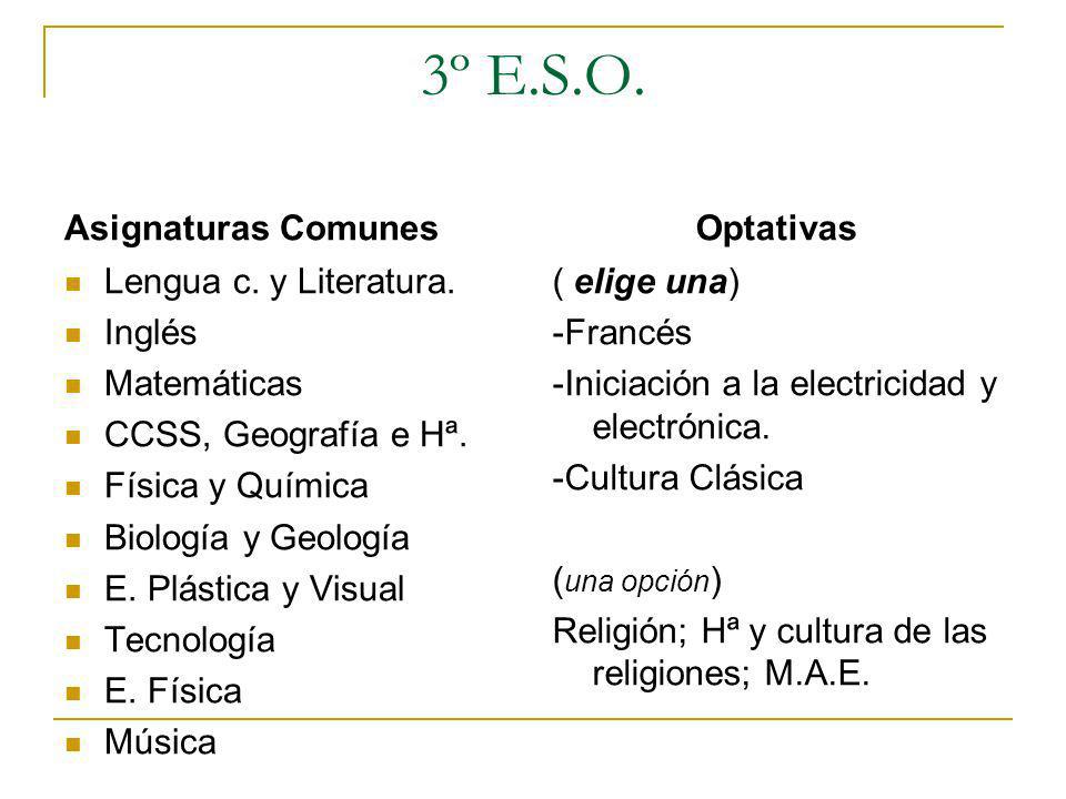 3º E.S.O. Asignaturas Comunes Optativas Lengua c. y Literatura. Inglés