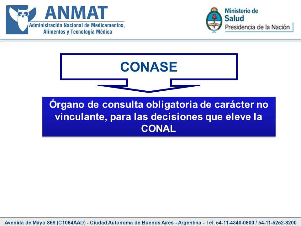 CONASE Órgano de consulta obligatoria de carácter no vinculante, para las decisiones que eleve la CONAL.