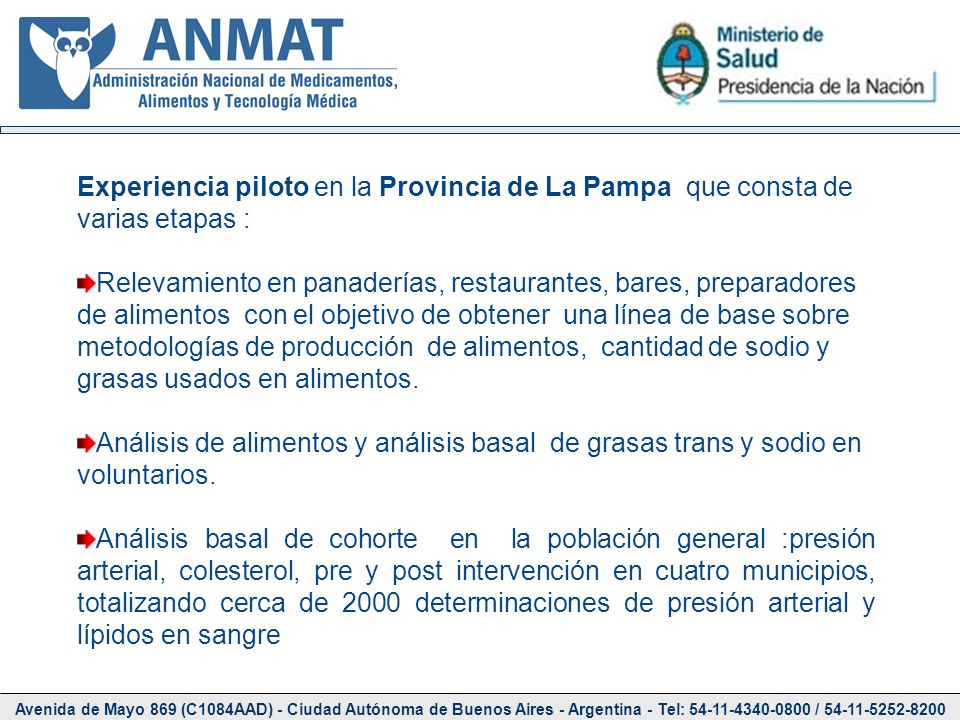 Experiencia piloto en la Provincia de La Pampa que consta de varias etapas :