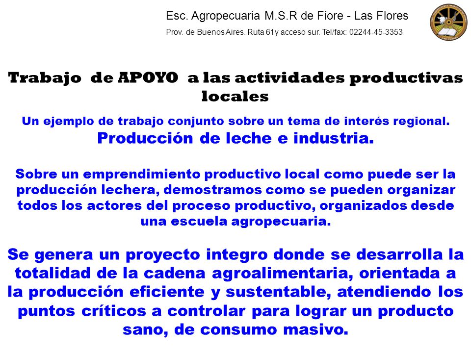 Trabajo de APOYO a las actividades productivas locales