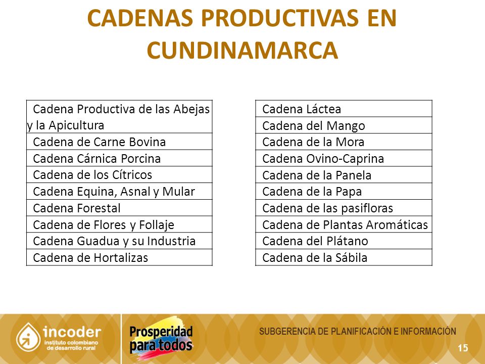 cadenas productivas en SUBGERENCIA DE PLANIFICACIÓN E INFORMACIÓN