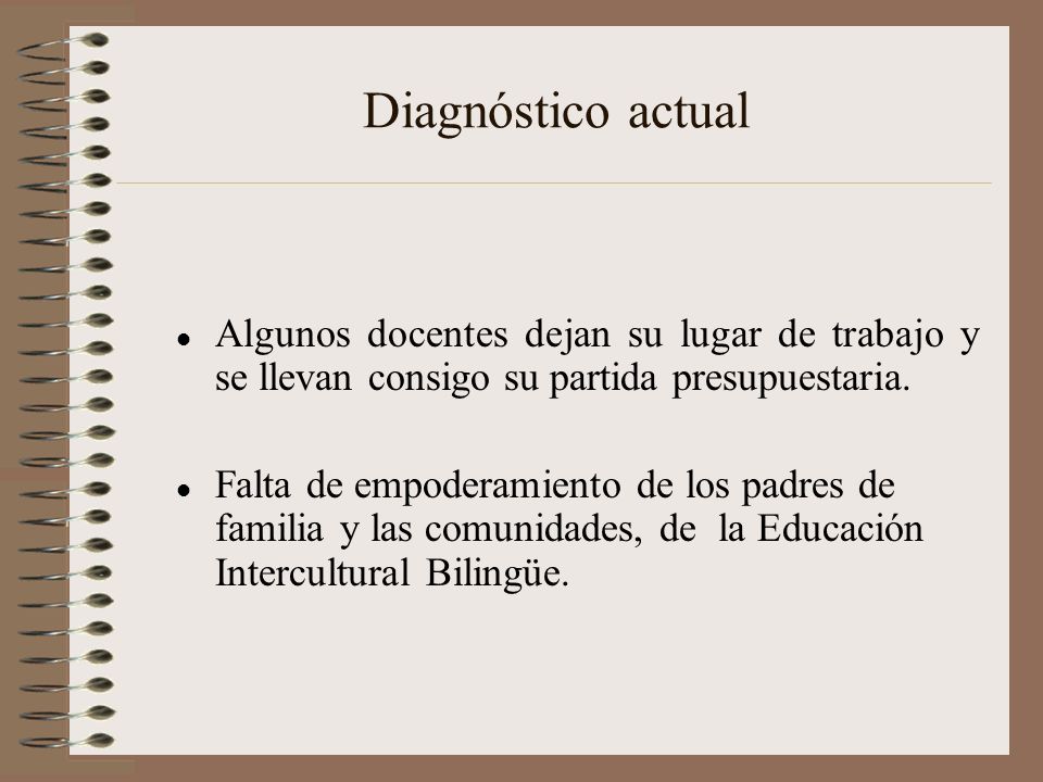 Diagnóstico actual Algunos docentes dejan su lugar de trabajo y se llevan consigo su partida presupuestaria.