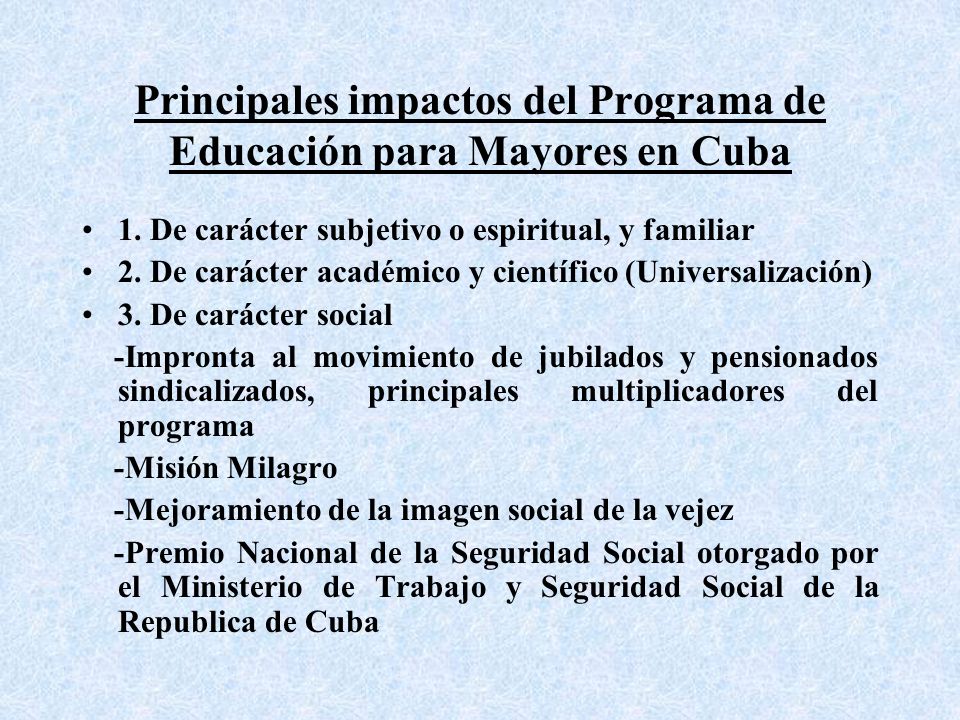 Principales impactos del Programa de Educación para Mayores en Cuba