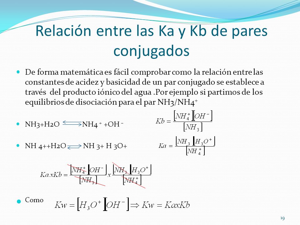 Relación entre las Ka y Kb de pares conjugados