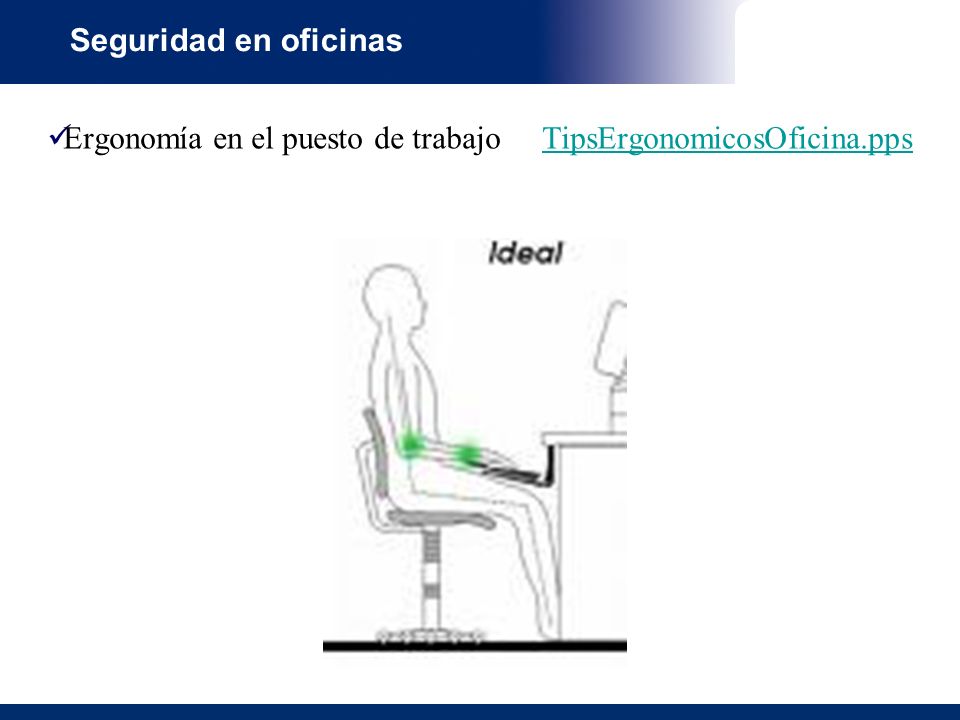 Seguridad en oficinas Ergonomía en el puesto de trabajo TipsErgonomicosOficina.pps