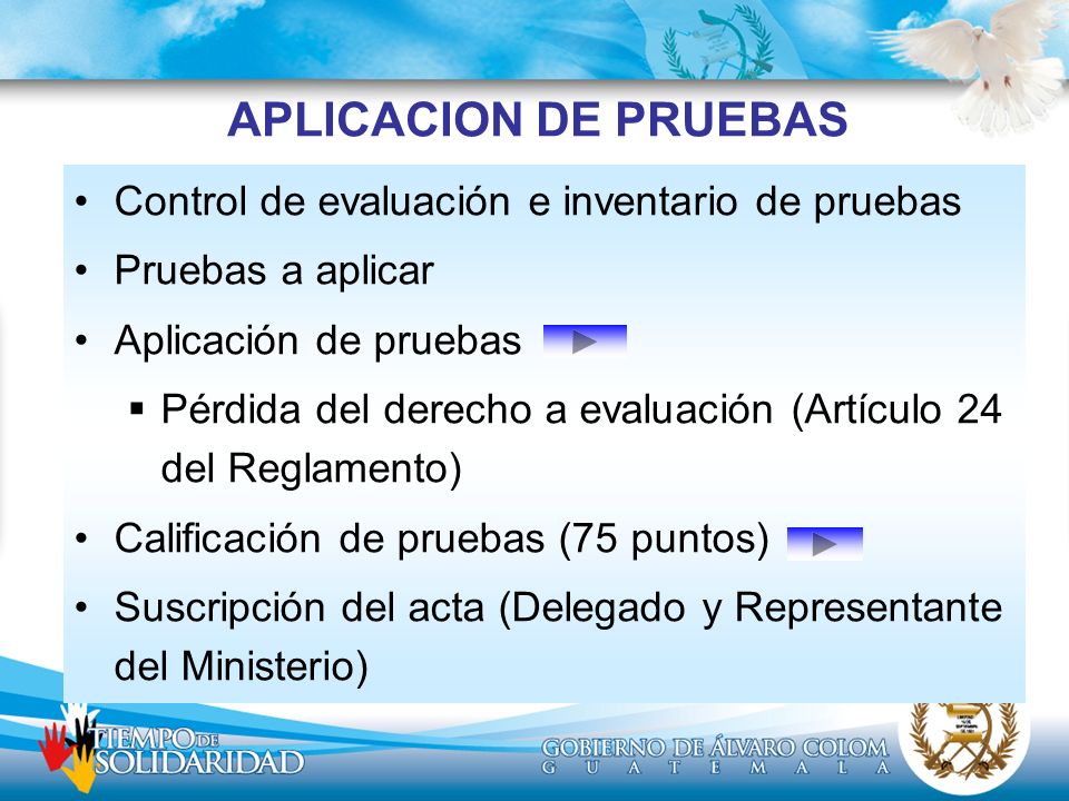 APLICACION DE PRUEBAS Control de evaluación e inventario de pruebas