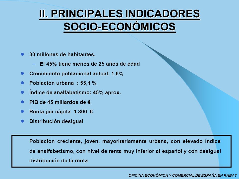 II. PRINCIPALES INDICADORES SOCIO-ECONÓMICOS