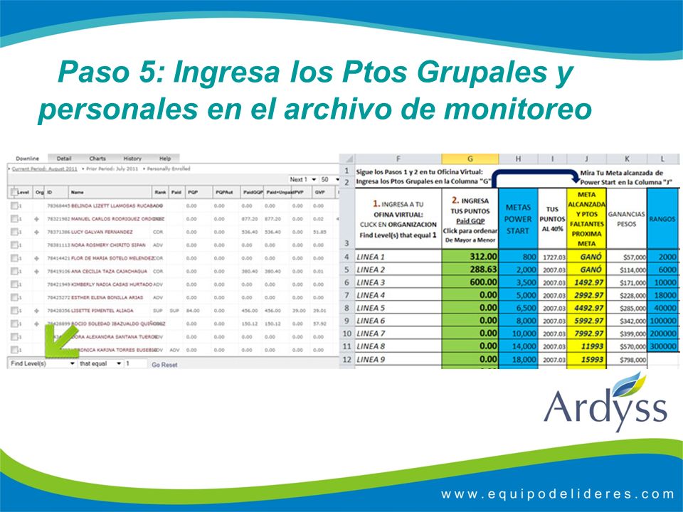 Paso 5: Ingresa los Ptos Grupales y personales en el archivo de monitoreo
