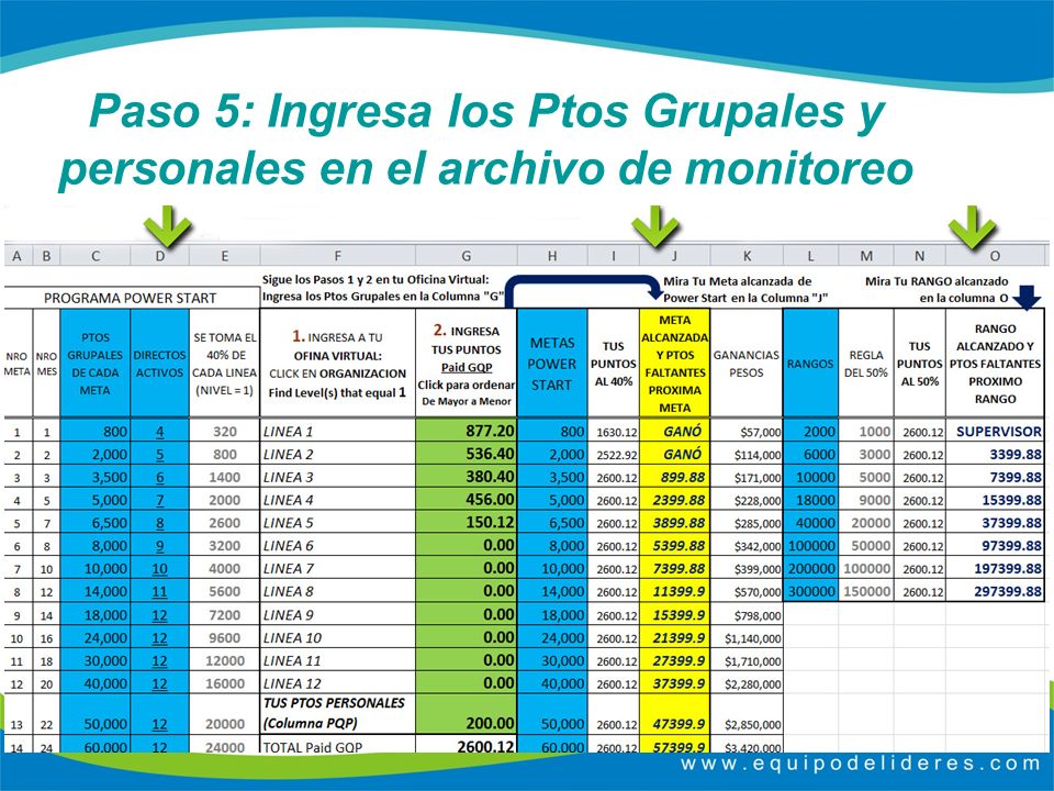 Paso 5: Ingresa los Ptos Grupales y personales en el archivo de monitoreo