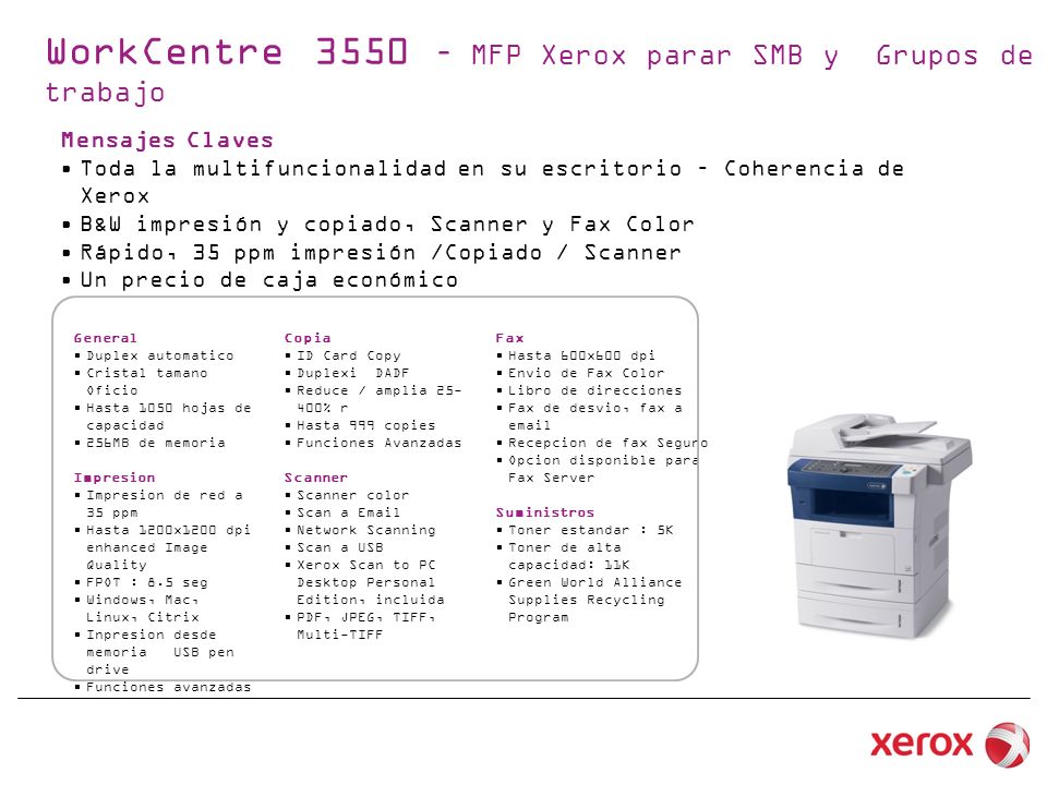 WorkCentre 3550 – MFP Xerox parar SMB y Grupos de trabajo