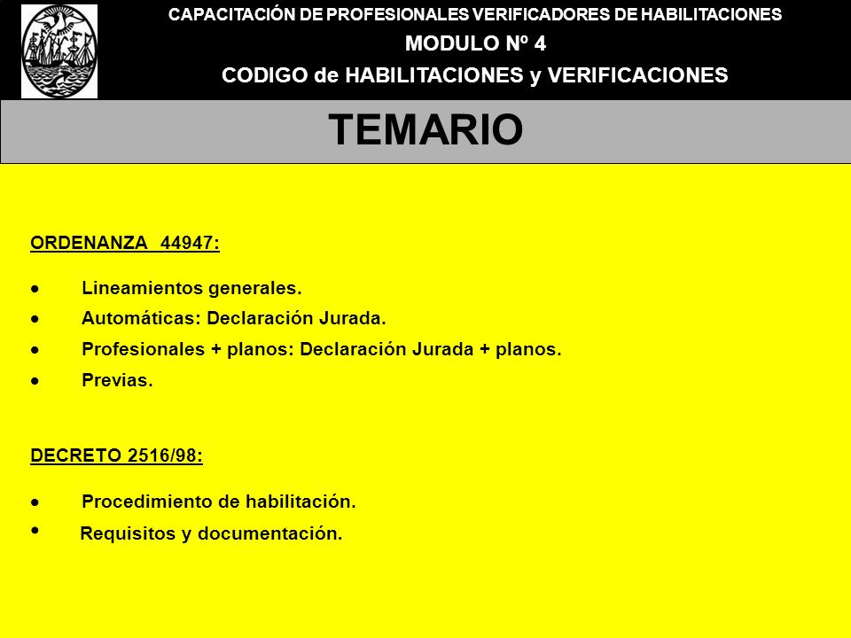 TEMARIO Requisitos y documentación. MODULO Nº 4