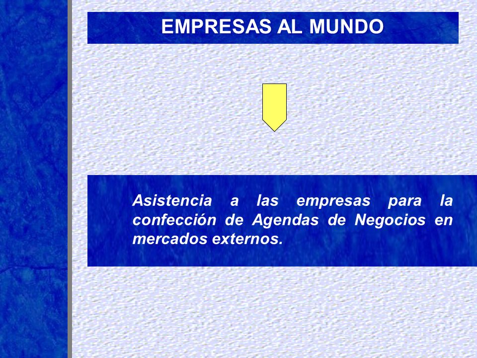 EMPRESAS AL MUNDO Asistencia a las empresas para la confección de Agendas de Negocios en mercados externos.