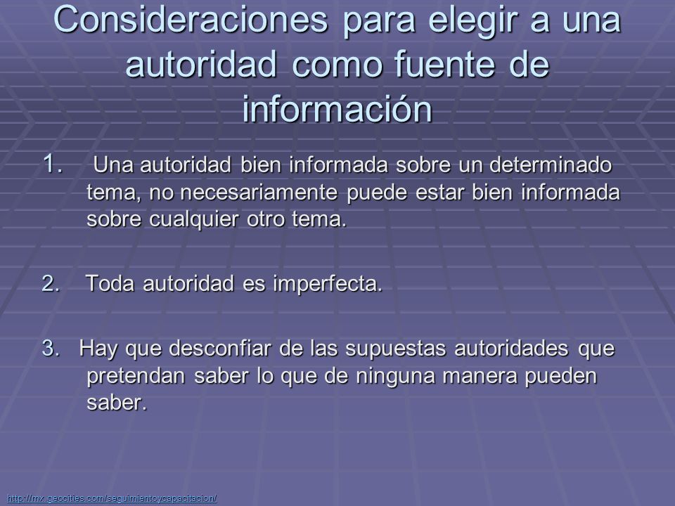 Consideraciones para elegir a una autoridad como fuente de información