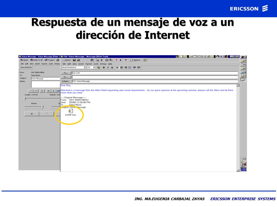 Respuesta de un mensaje de voz a un dirección de Internet