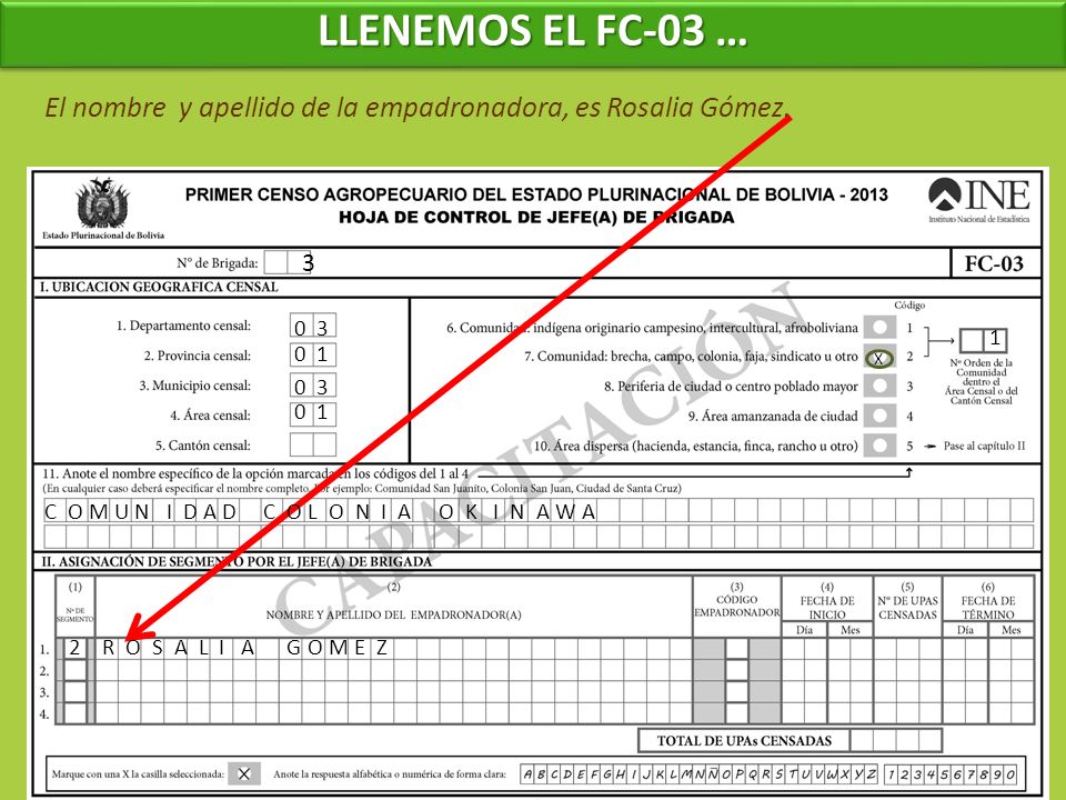 LLENEMOS EL FC-03 … El nombre y apellido de la empadronadora, es Rosalia Gómez
