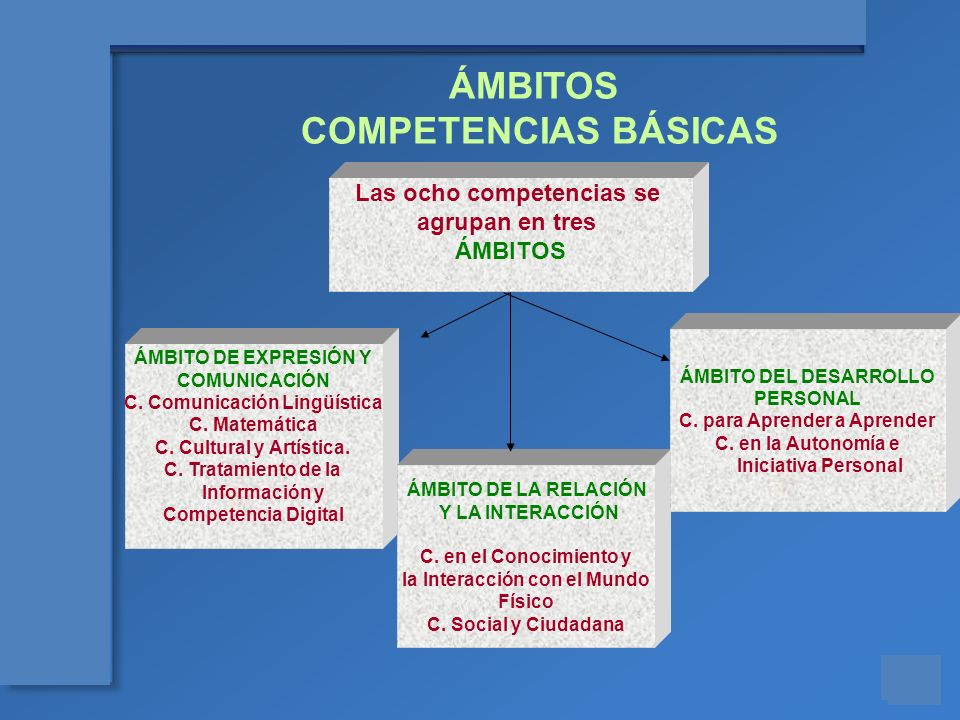 ÁMBITOS COMPETENCIAS BÁSICAS Las ocho competencias se agrupan en tres