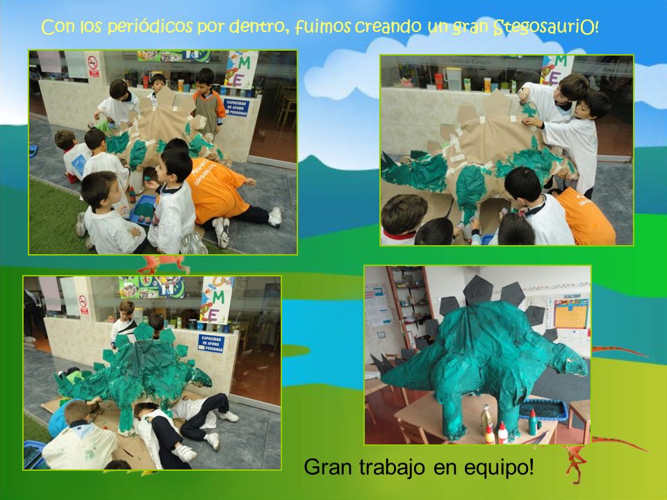 Con los periódicos por dentro, fuimos creando un gran StegosauriO!