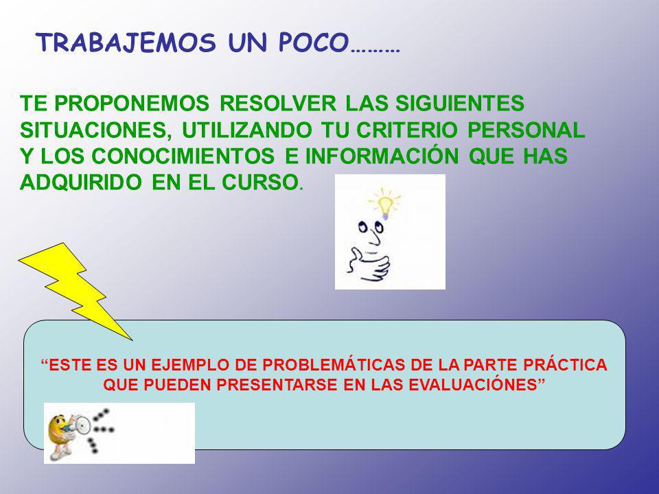 TRABAJEMOS UN POCO……… TE PROPONEMOS RESOLVER LAS SIGUIENTES SITUACIONES, UTILIZANDO TU CRITERIO PERSONAL.
