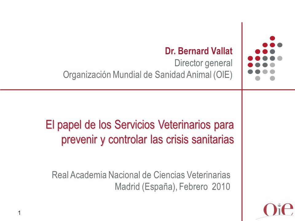 Dr. Bernard Vallat Director general. Organización Mundial de Sanidad Animal (OIE)