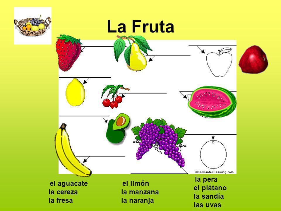 La Fruta el aguacate la cereza la fresa el limón la manzana la naranja