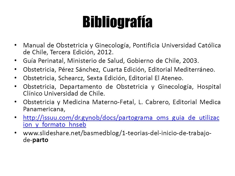 Bibliografía Manual de Obstetricia y Ginecología, Pontificia Universidad Católica de Chile, Tercera Edición,