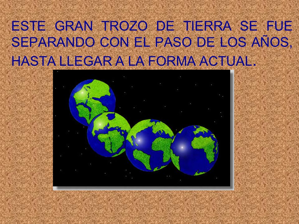 ESTE GRAN TROZO DE TIERRA SE FUE SEPARANDO CON EL PASO DE LOS AÑOS, HASTA LLEGAR A LA FORMA ACTUAL.