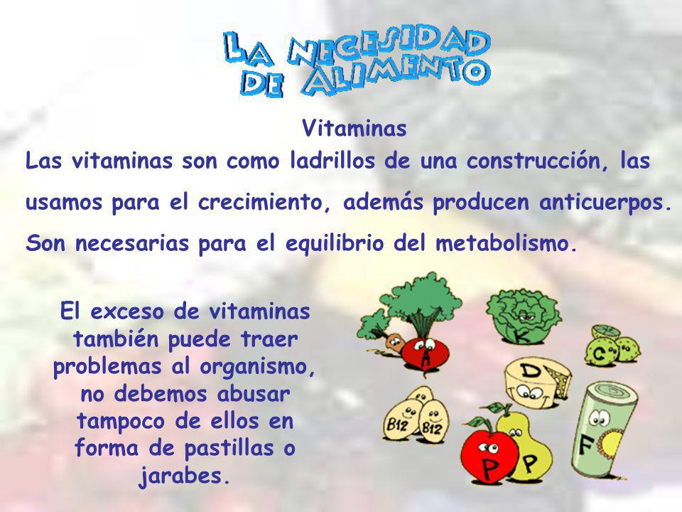 Vitaminas Las vitaminas son como ladrillos de una construcción, las. usamos para el crecimiento, además producen anticuerpos.