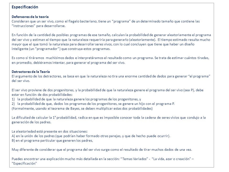 Especificación Defensores de la teoría