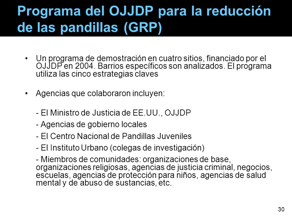 Programa del OJJDP para la reducción de las pandillas (GRP)