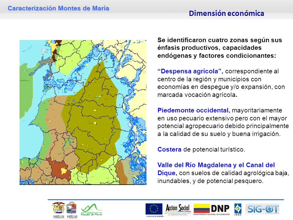 Dimensión económica Se identificaron cuatro zonas según sus énfasis productivos, capacidades endógenas y factores condicionantes: