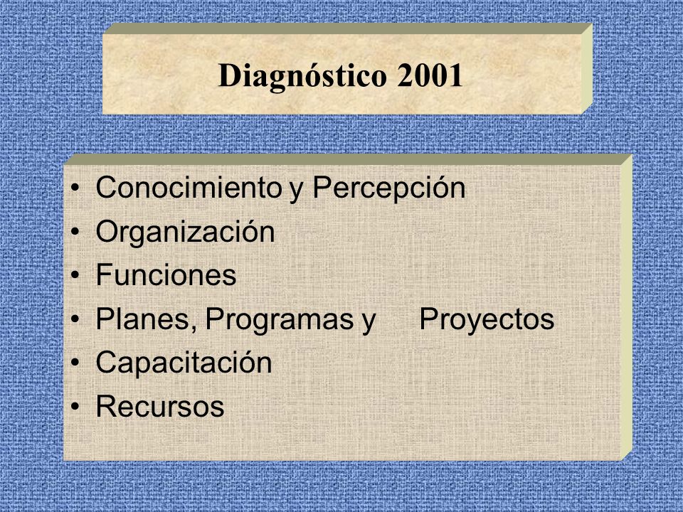 Diagnóstico 2001 Conocimiento y Percepción Organización Funciones
