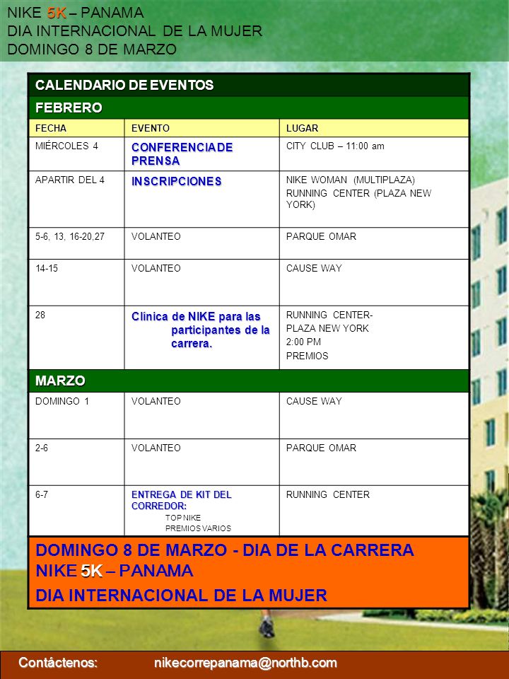 DOMINGO 8 DE MARZO - DIA DE LA CARRERA NIKE 5K – PANAMA