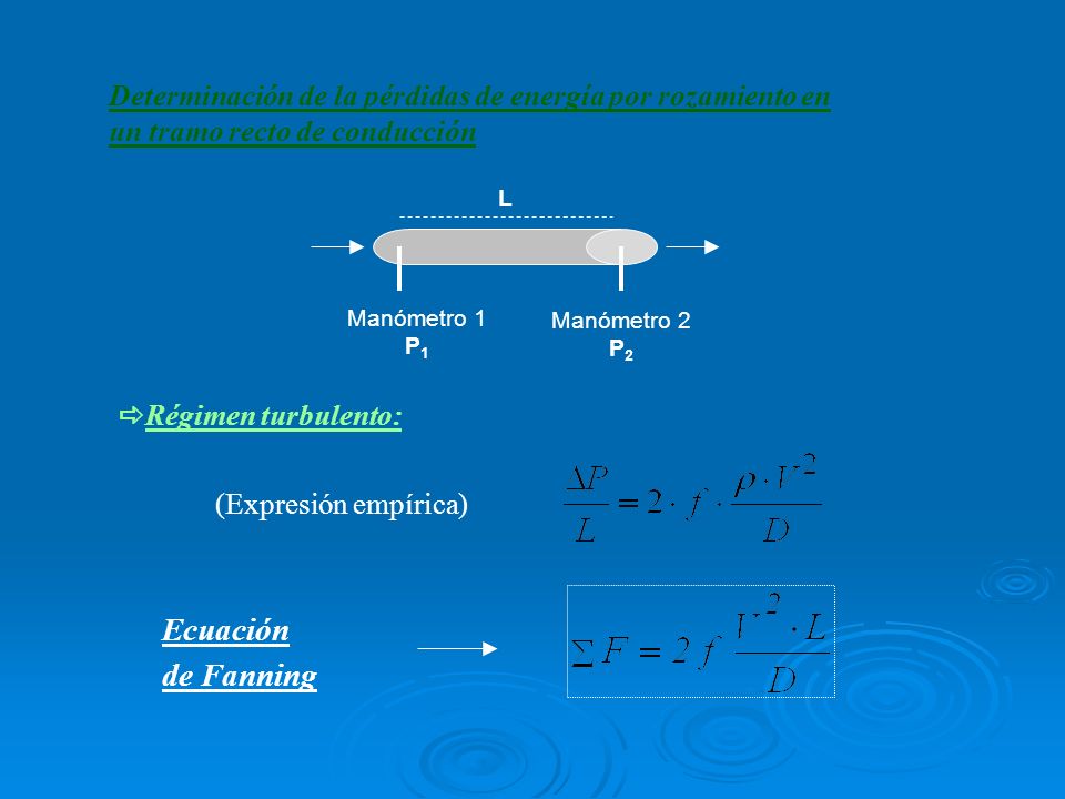Determinación de la pérdidas de energía por rozamiento en un tramo recto de conducción