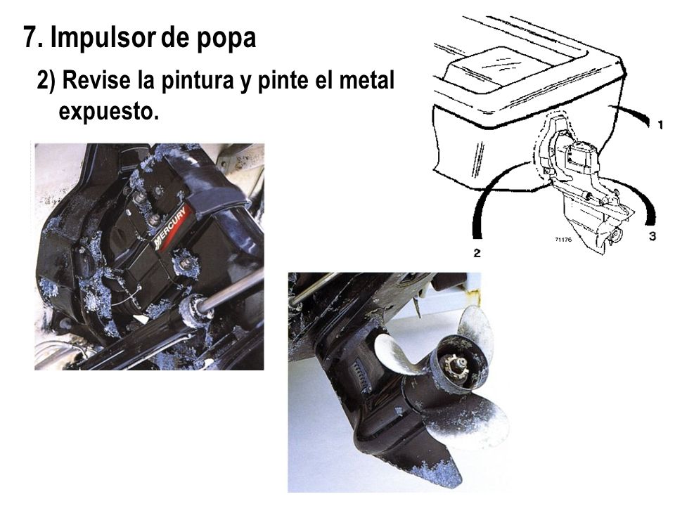 7. Impulsor de popa 2) Revise la pintura y pinte el metal expuesto.