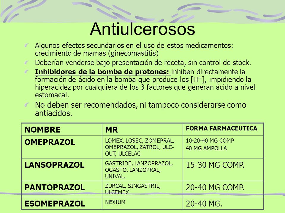 Antiulcerosos Algunos efectos secundarios en el uso de estos medicamentos: crecimiento de mamas (ginecomastitis)