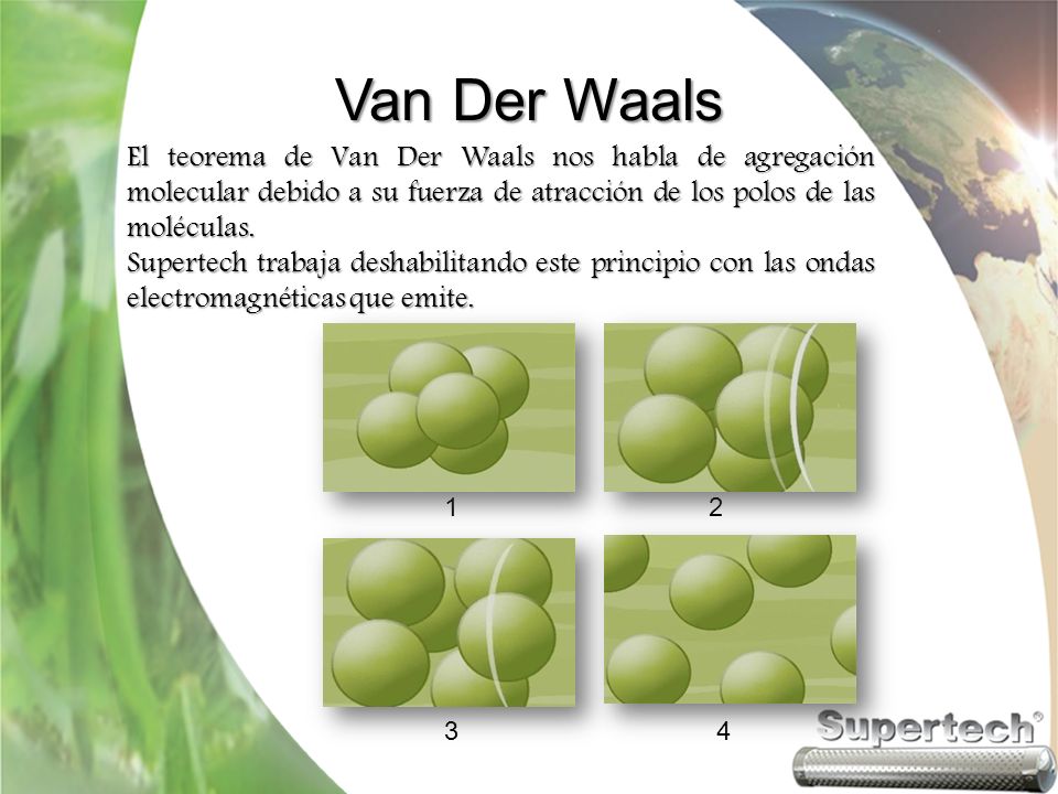 Van Der Waals El teorema de Van Der Waals nos habla de agregación molecular debido a su fuerza de atracción de los polos de las moléculas.