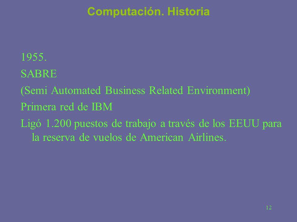 Computación. Historia SABRE. (Semi Automated Business Related Environment) Primera red de IBM.