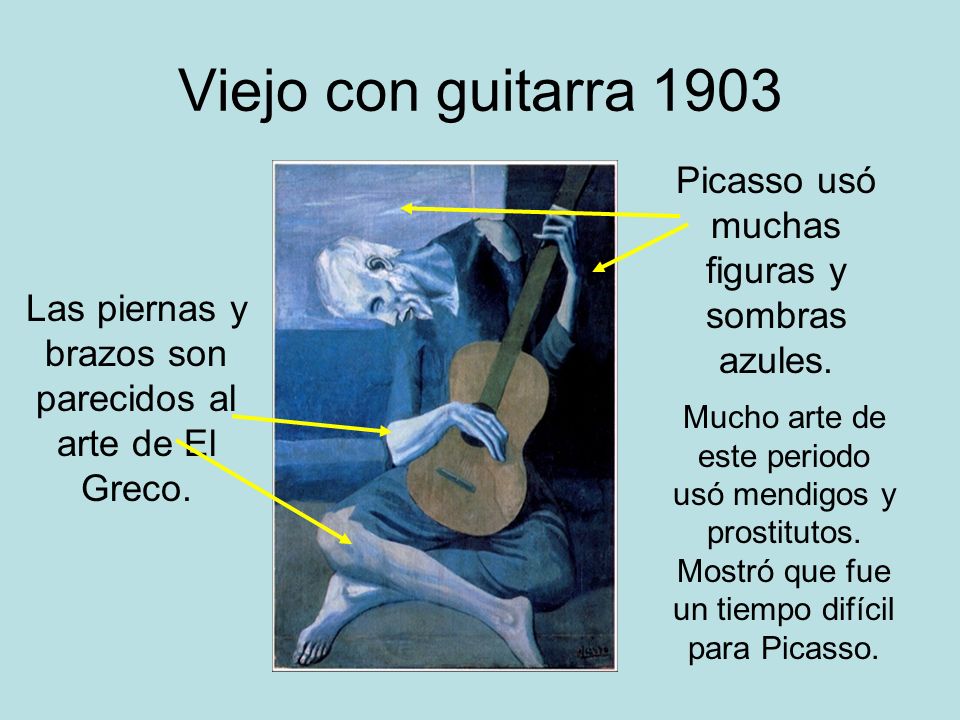 Viejo con guitarra 1903 Picasso usó muchas figuras y sombras azules.