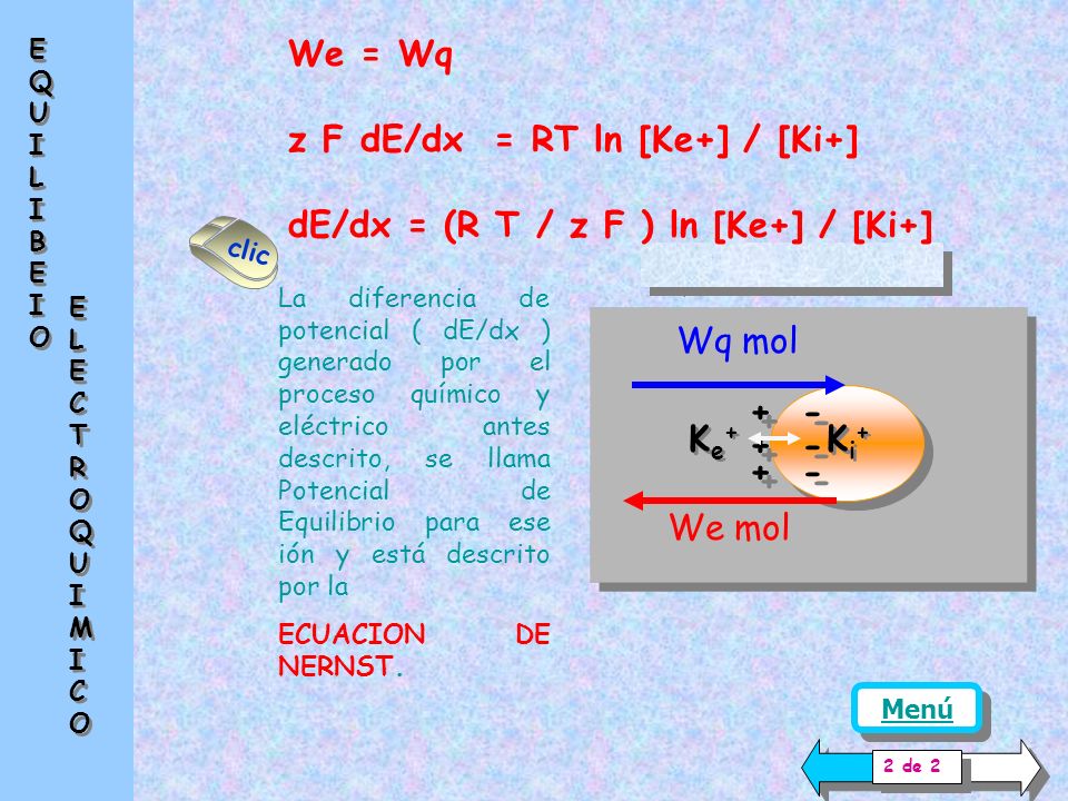 z F dE/dx = RT ln [Ke+] / [Ki+] dE/dx = (R T / z F ) ln [Ke+] / [Ki+]