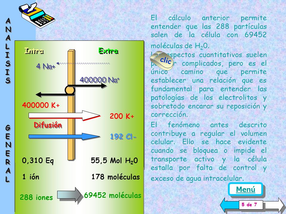 El cálculo anterior permite entender que las 288 partículas salen de la célula con moléculas de H20.