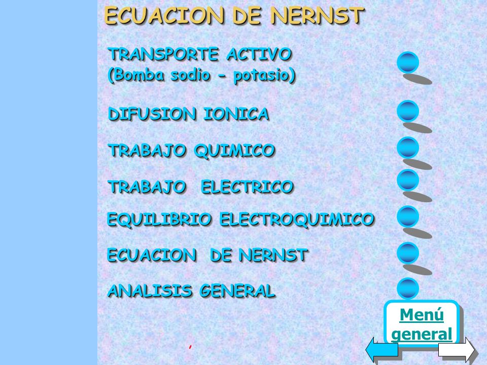 ECUACION DE NERNST TRANSPORTE ACTIVO (Bomba sodio - potasio)