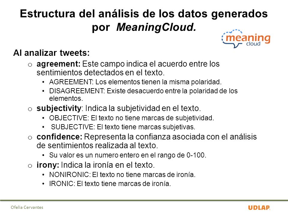 Estructura del análisis de los datos generados por MeaningCloud.