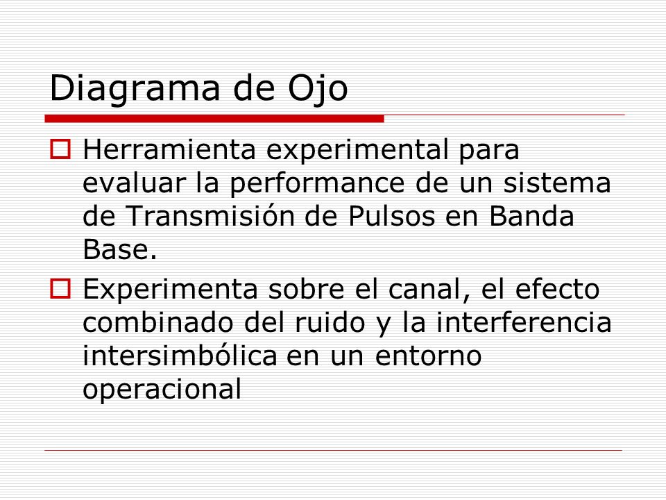 Diagrama de Ojo Herramienta experimental para evaluar la performance de un sistema de Transmisión de Pulsos en Banda Base.