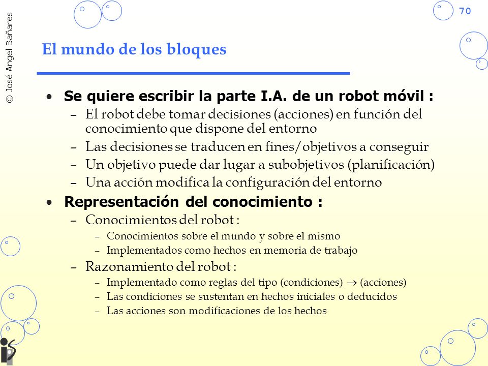 El mundo de los bloques Se quiere escribir la parte I.A. de un robot móvil :