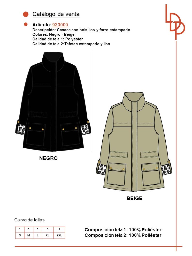 Catálogo de venta NEGRO BEIGE Artículo: Curva de tallas